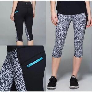 Lululemon Run Top Speed Crop Tight Leggings, Size 4 Black White 18”